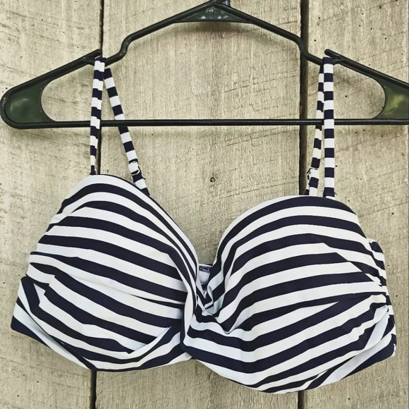 COCOSHIP Swim Cocoship Xl Navy Blue Striped Womens Bikini Top